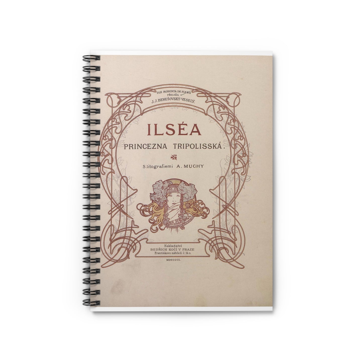 Ilsea, princezna tripolisska - title - Alfons Mucha Spiral Bound Ruled Notebook with Printed Cover