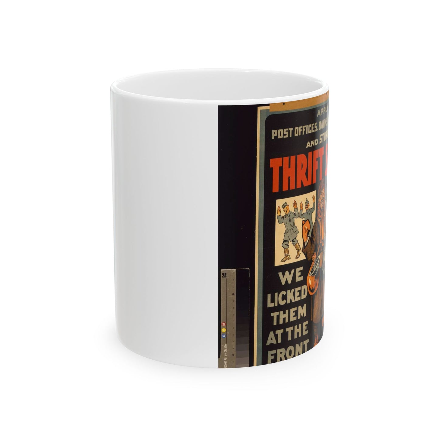 Thrift stamps. We licked them at the front, you lick them at the back Beautiful Novelty Ceramic Coffee Mug 11oz