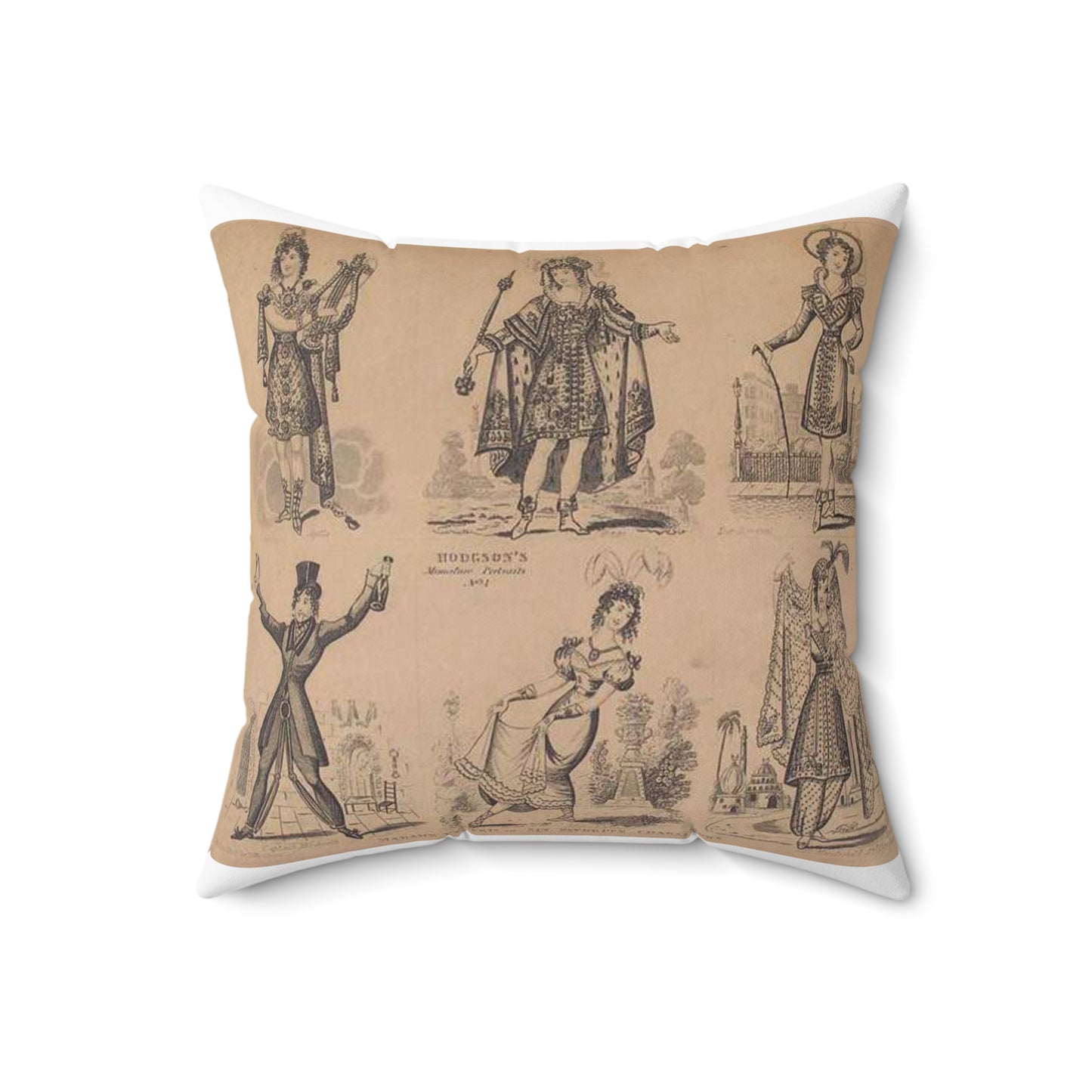 Madame Vestris in six favorite characters (Apollo, Page, Don Giovanni, Captain Macheath, Maria Darlington, and Mandane) Decorative Accent Square Pillow