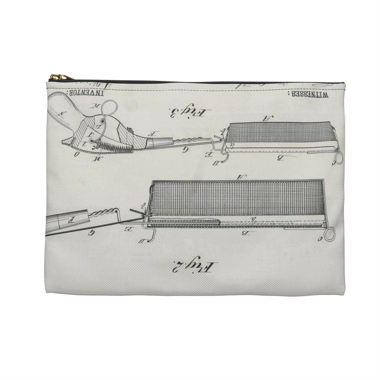 Patent Drawing of Engine - for J. Wilkie's Corn Popper Public domain  image Large Organizer Pouch with Black Zipper