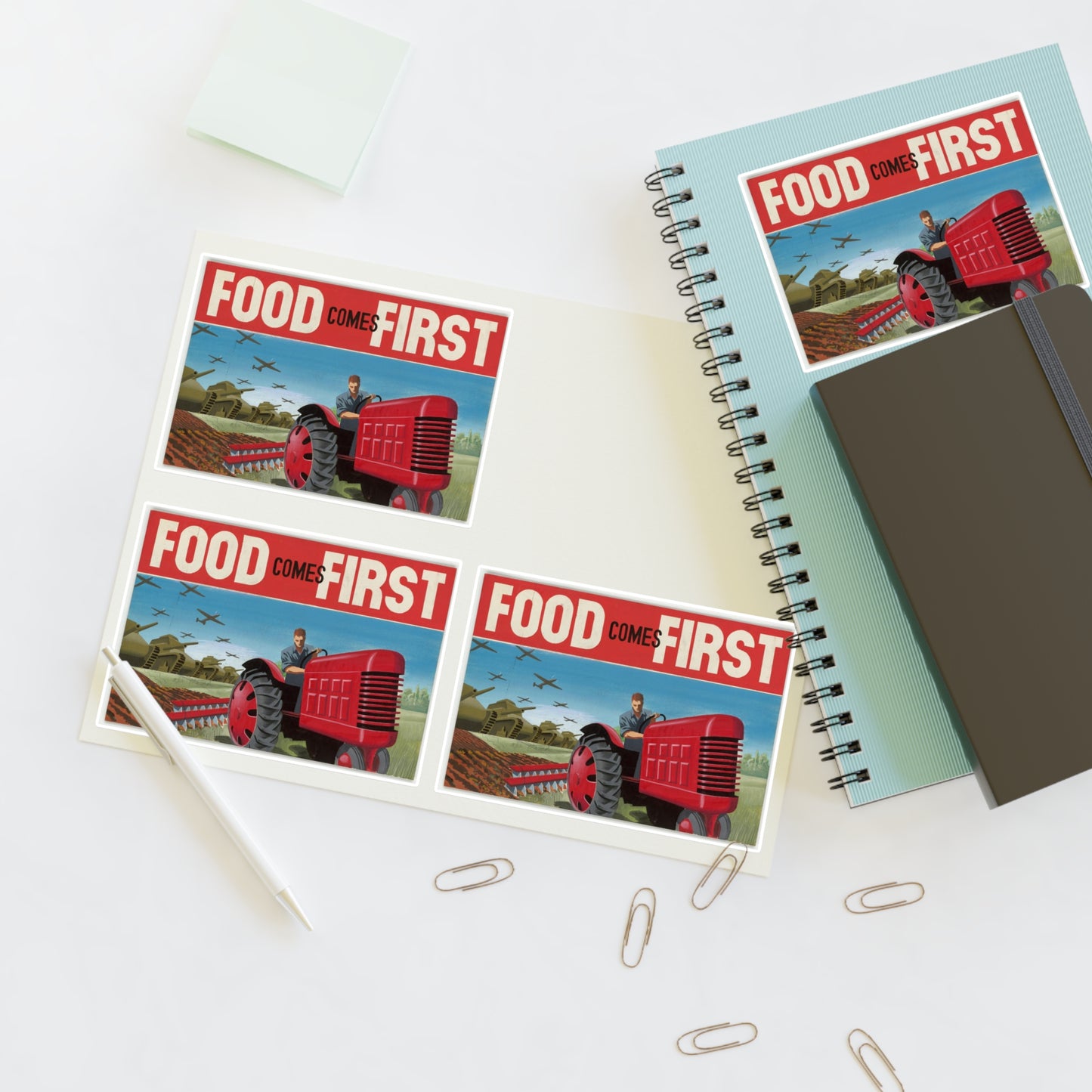 FOOD Comes FIRST - Public domain propaganda poster Laminated UV Protective Vinyl Stickers