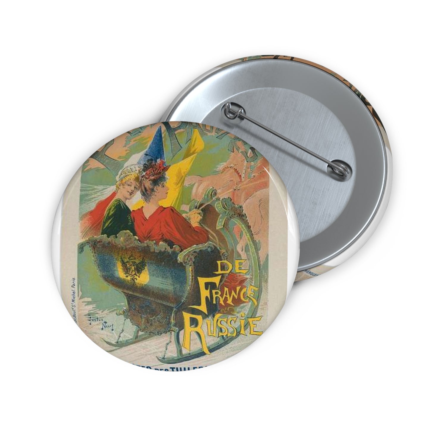 Affiches pour les grandes fêtes des Tuileries, "Pour les pauvres de France et de Russie". Pin Buttons with Crisp Design