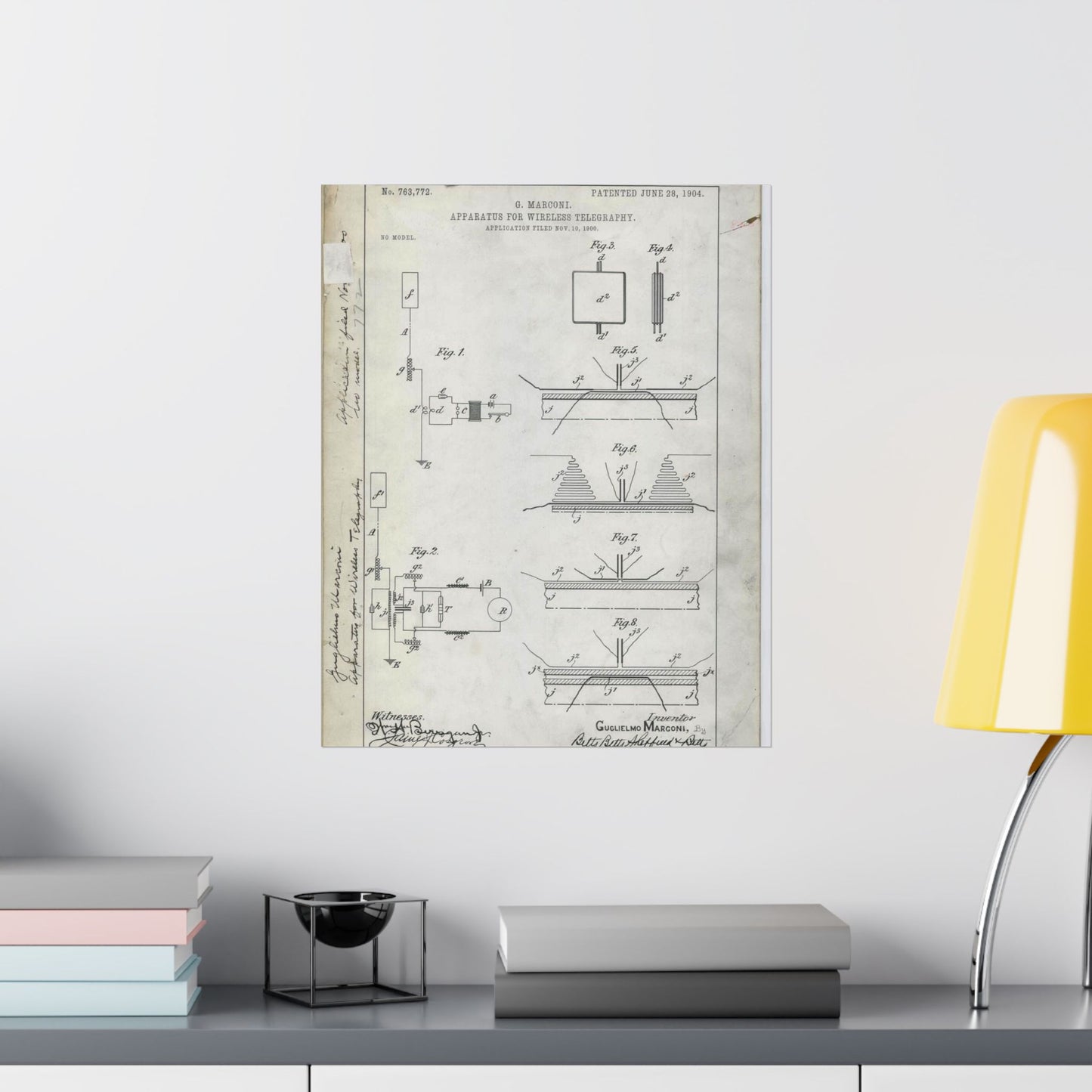 Patent drawing - for G. Marconi's Apparatus for Wireless Telegraphy Public domain  image High Quality Matte Wall Art Poster for Home, Office, Classroom