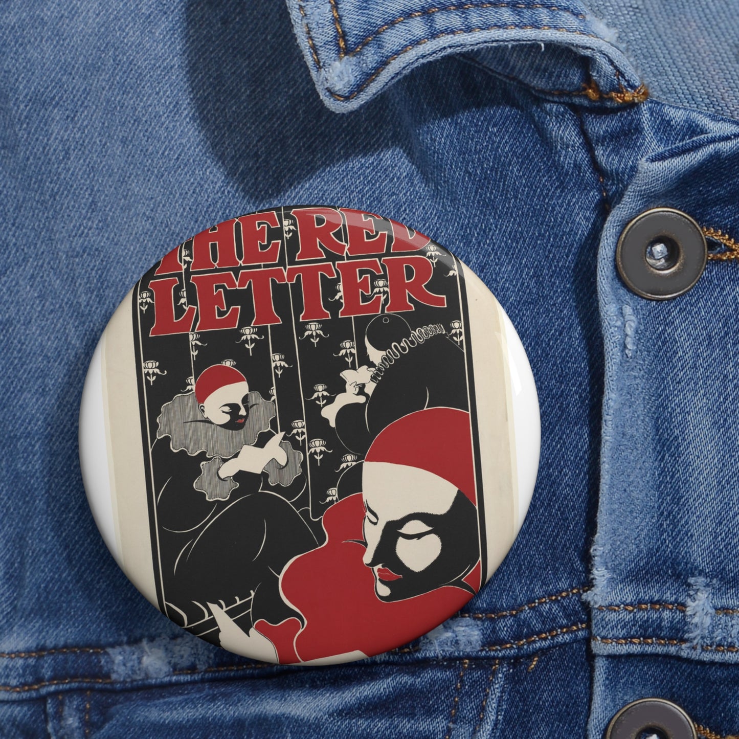 The red letter, Art Nouveau poster Pin Buttons with Crisp Design