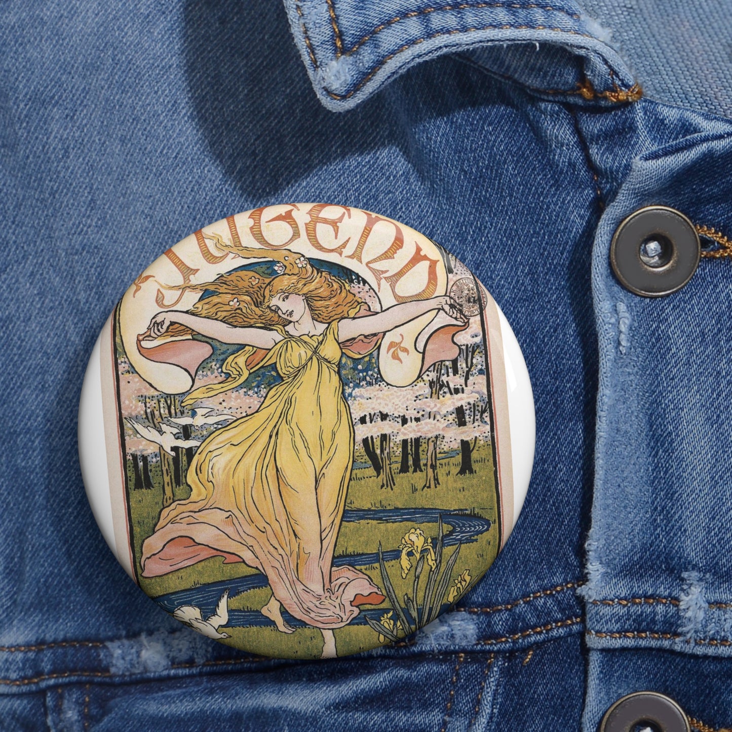 Walter Crane - Walter Crane - Jugend Nr. 51, 1898 Pin Buttons with Crisp Design