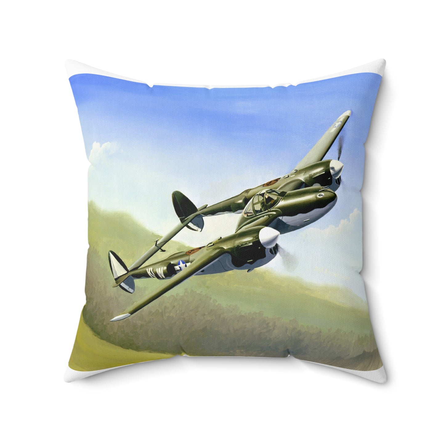 Artwork: "P-38 Lightning Artist: Dick Kramer (US Air Force Art Collection) Decorative Accent Square Pillow