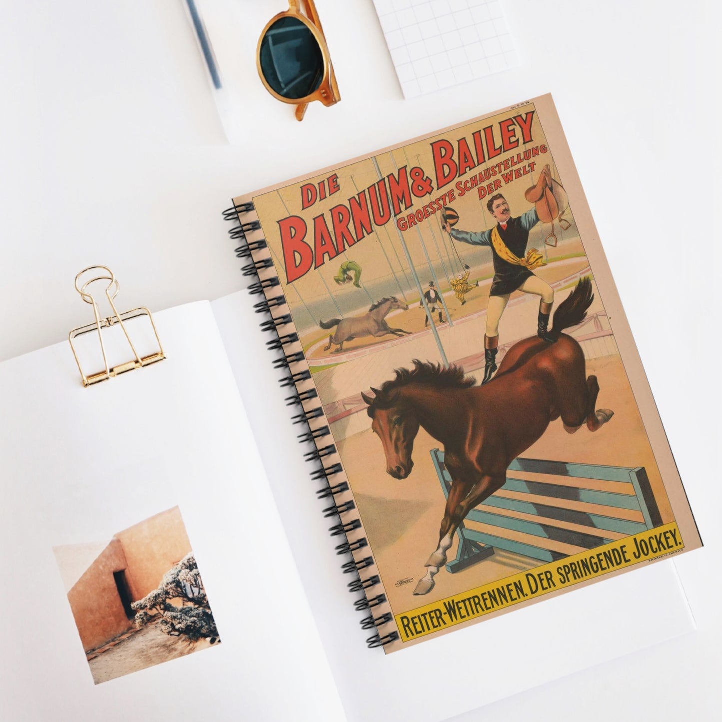 Die Barnum & Bailey groesste schaustellung der welt Reiter-wettrennen. Der Springende jockey.. Spiral Bound Ruled Notebook with Printed Cover