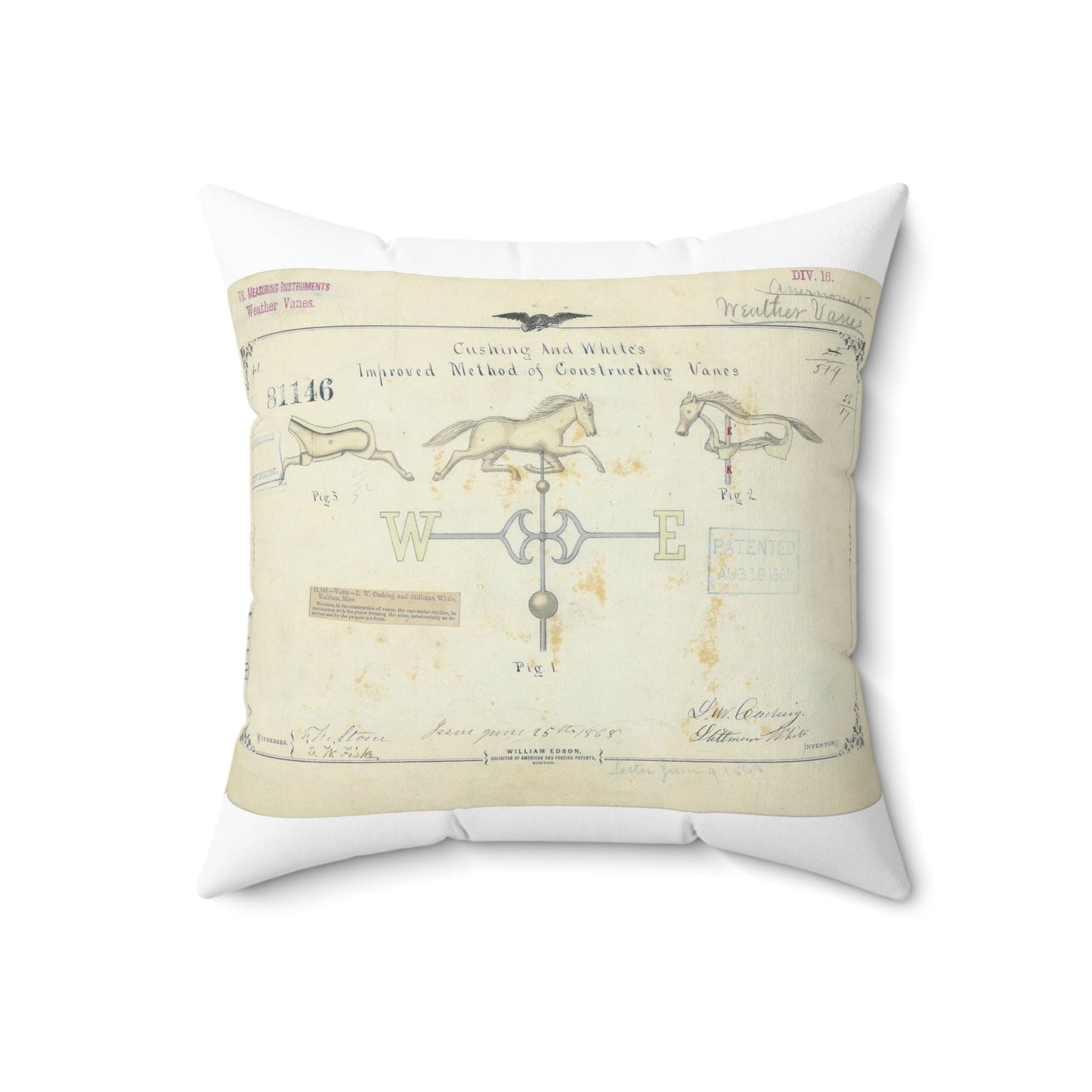 Patent drawing - Drawing of an Improved Method of Constructing Vanes Public domain  image Decorative Accent Square Pillow