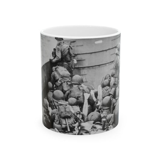 Photograph of Soldiers Crouching Behind the Bulwarks of a Coast Guard Landing Barge Beautiful Novelty Ceramic Coffee Mug 11oz