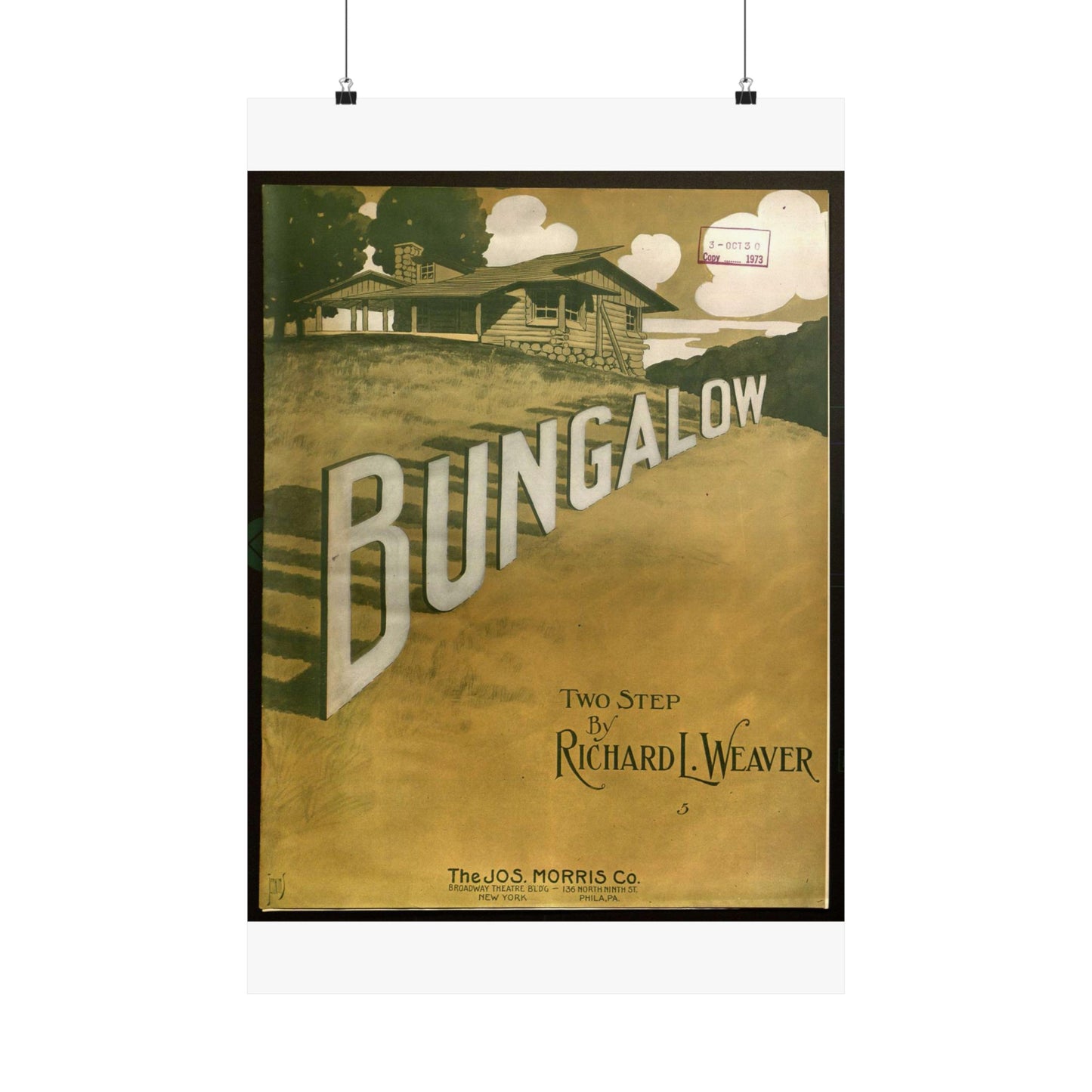 Bungalow, musical notation - Public domain American sheet music High Quality Matte Wall Art Poster for Home, Office, Classroom