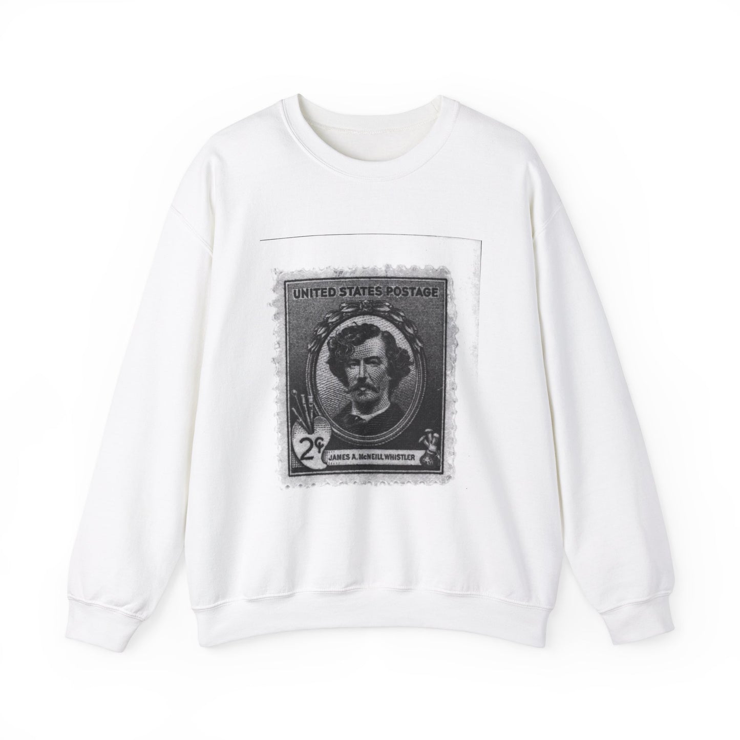 United States two cents postage stamp with head-and-shoulders portrait of James A. McNeill Whistler White Heavy Blend Adult Crew Neck SweatShirt