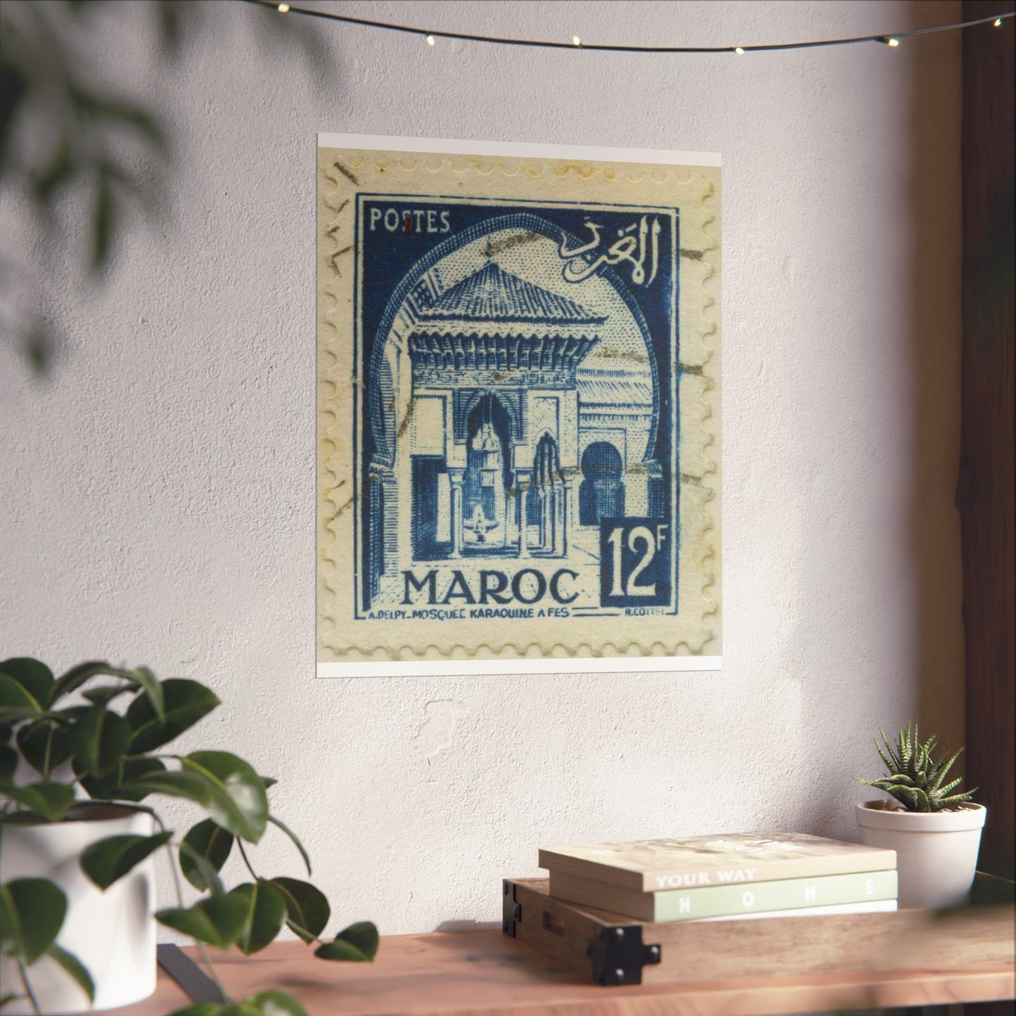 Frimärke ur Gösta Bodmans filatelistiska motivsamling, påbörjad 1950.Frimärke från Franska Marocko, 1951. Motiv av moskéen Karaouin. High Quality Matte Wall Art Poster for Home, Office, Classroom