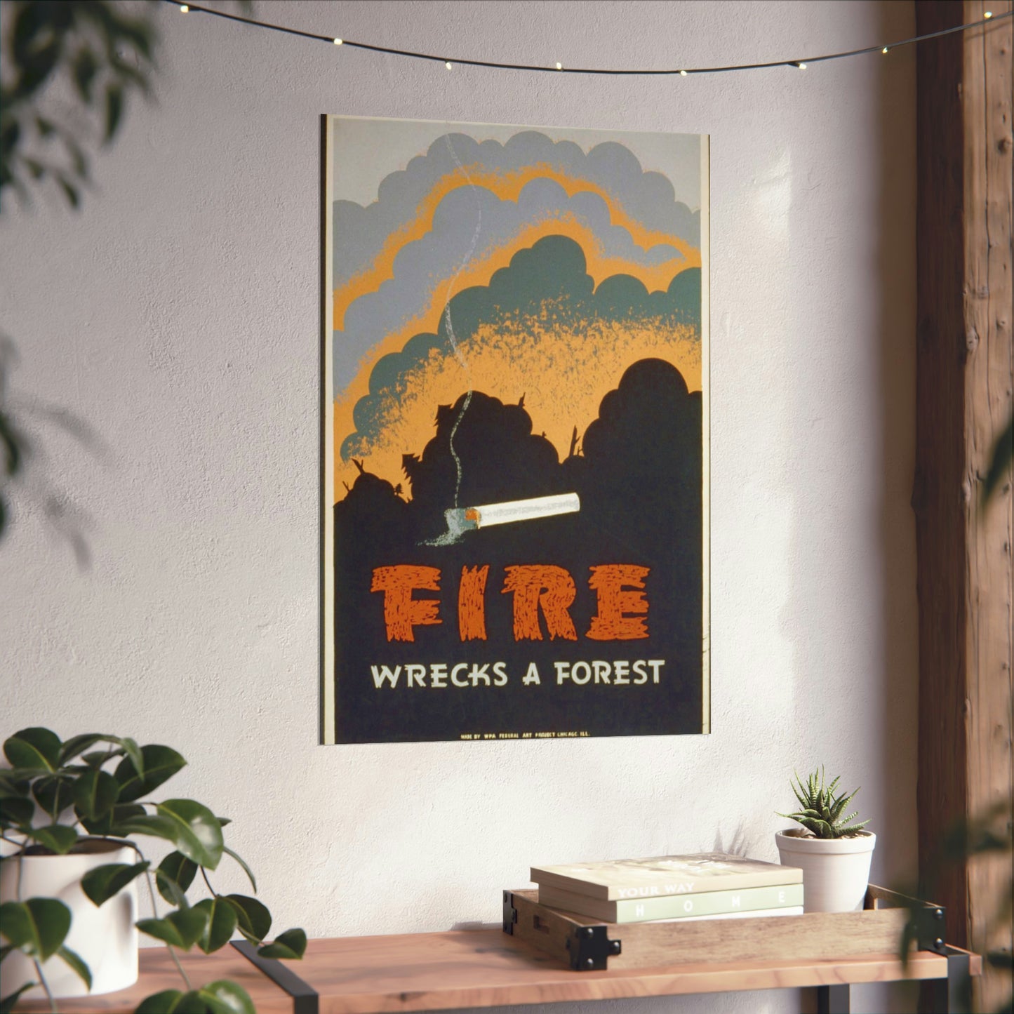 Fire wrecks a forest, Art Deco Poster High Quality Matte Wall Art Poster for Home, Office, Classroom