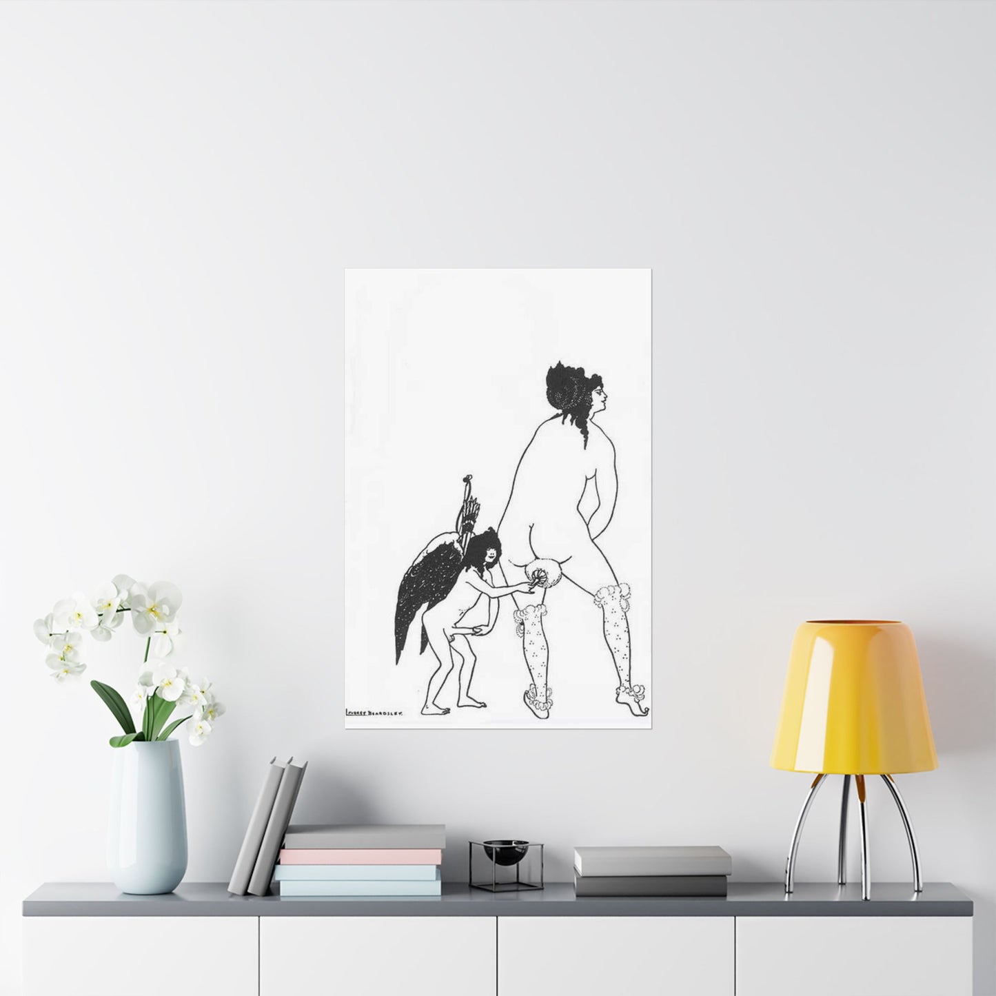 Beardsley Lampito - A drawing of a man and a woman holding hands High Quality Matte Wall Art Poster for Home, Office, Classroom