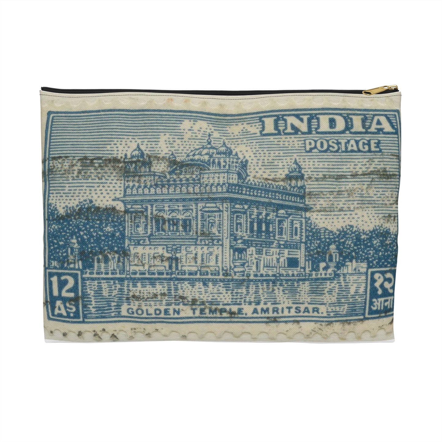 Frimärke ur Gösta Bodmans filatelistiska motivsamling, påbörjad 1950.Frimärke från Indien, 1949. Motiv av Det Gyllene Templet i Amritsar. Large Organizer Pouch with Black Zipper