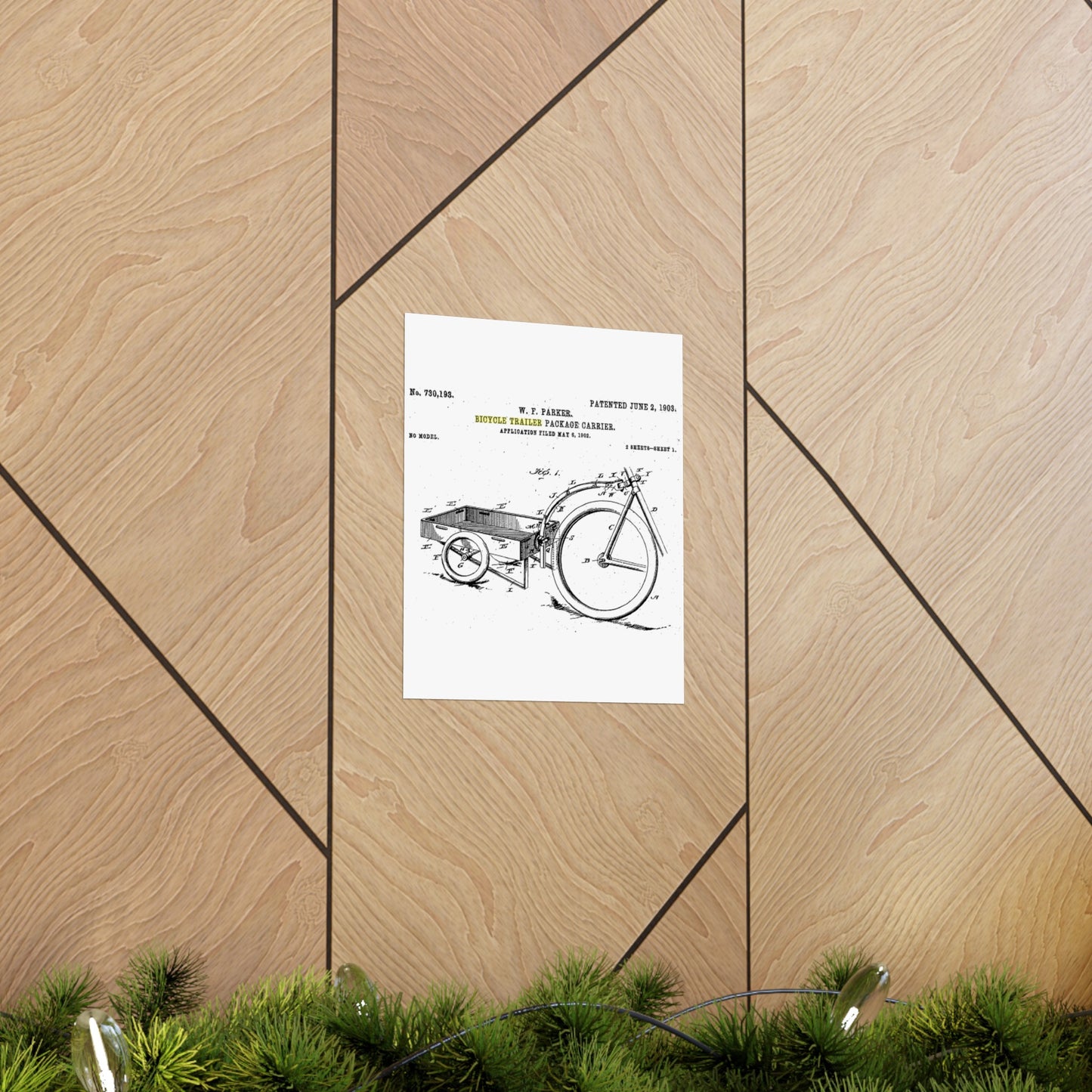 Patent Drawing of Engine - Bicycle Trailer Patent (1903) Public domain  image High Quality Matte Wall Art Poster for Home, Office, Classroom