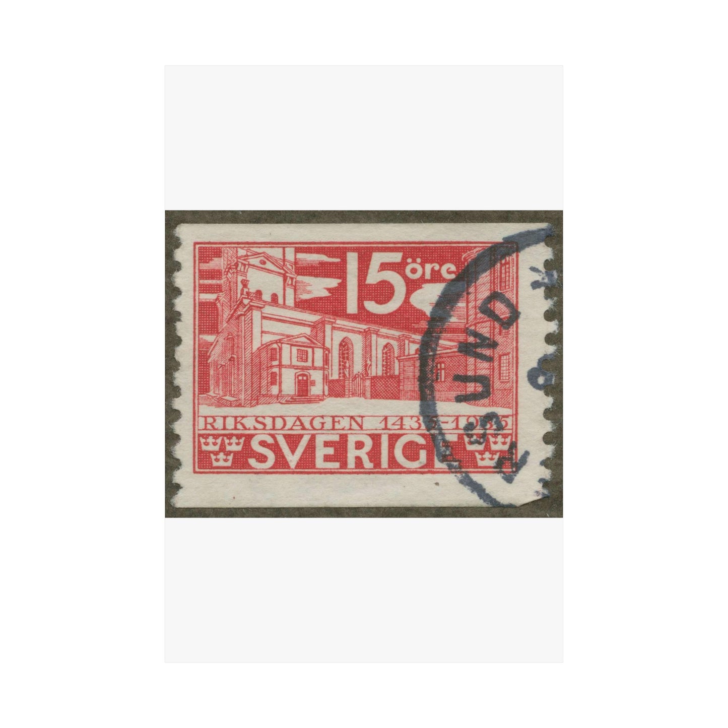 Frimärke ur Gösta Bodmans filatelistiska motivsamling, påbörjad 1950.Frimärke från Sverige. Motiv av Storkyrkan i Stockholm. "Den svenska riksdagen 500 år 1435-1935". High Quality Matte Wall Art Poster for Home, Office, Classroom