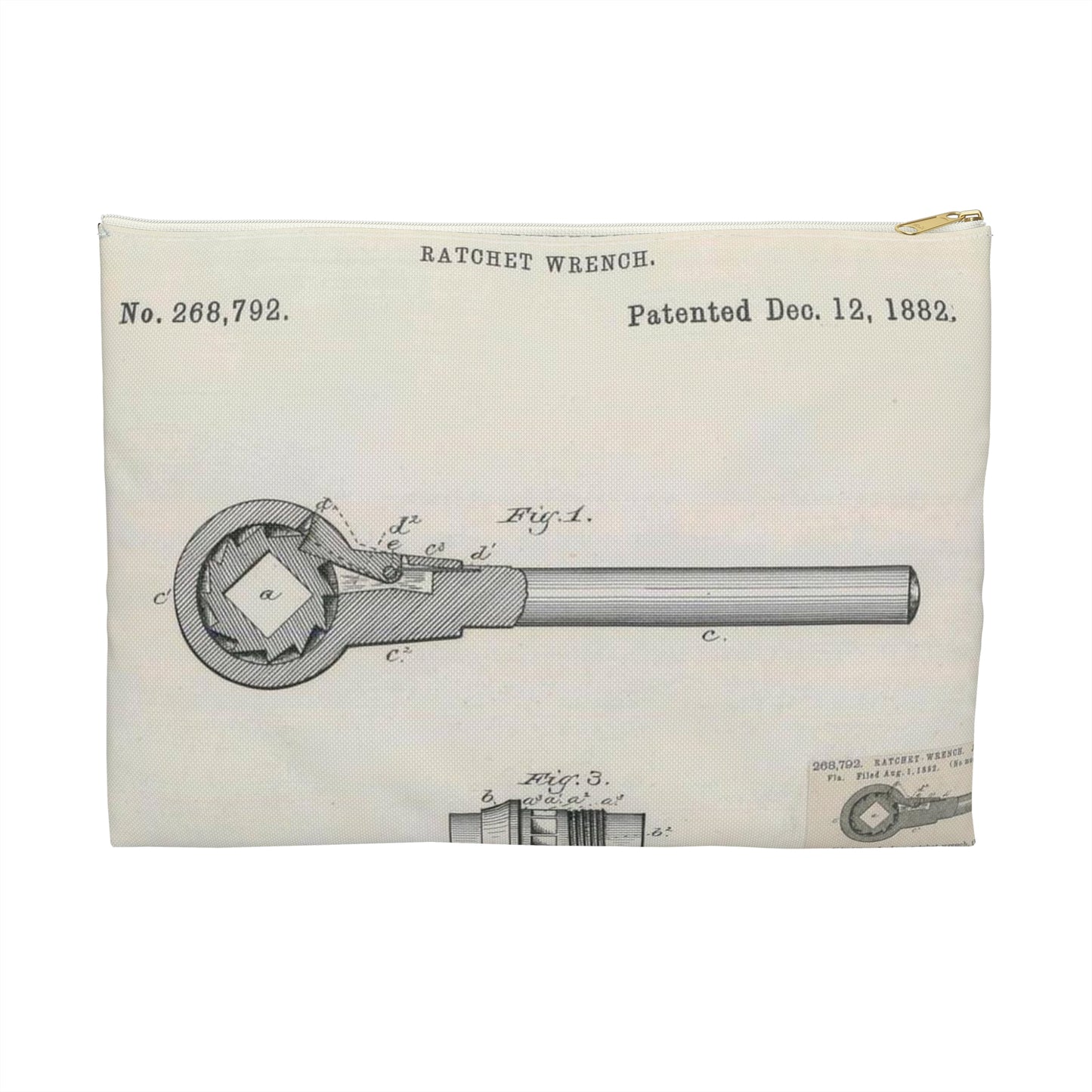 Patent Drawing of Engine - for J. B. Halbert's Ratchet Wrench Public domain  image Large Organizer Pouch with Black Zipper
