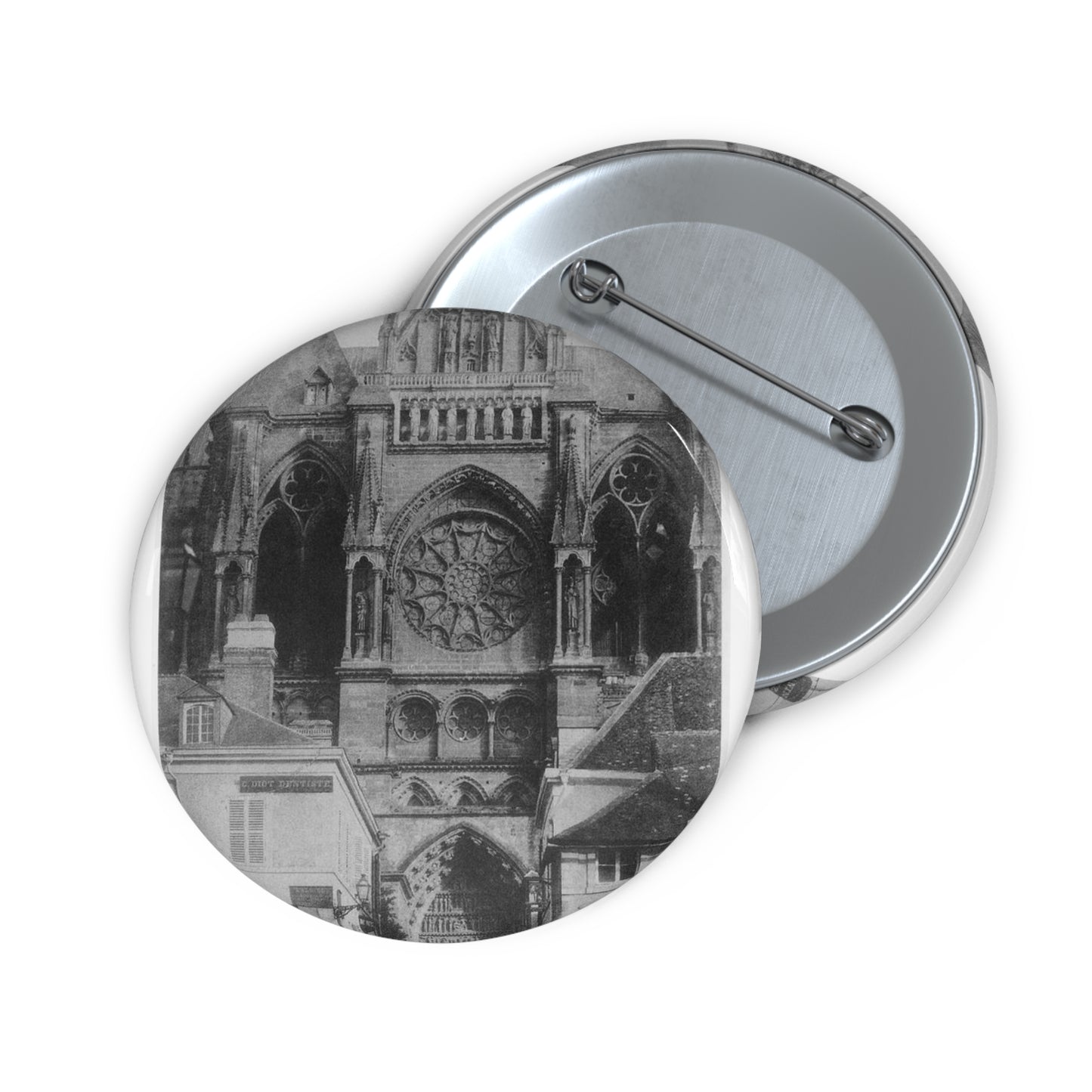 Le Secq Reims Cathedral north nave facade Pin Buttons with Crisp Design