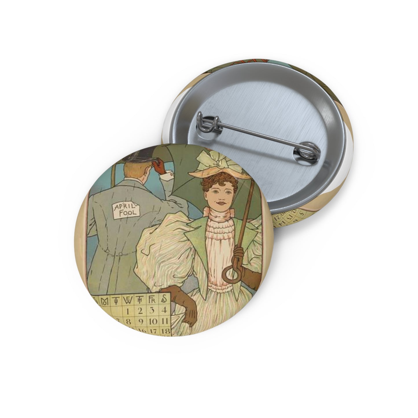 April, Art Nouveau Poster - Art nouveau public domain poster Pin Buttons with Crisp Design