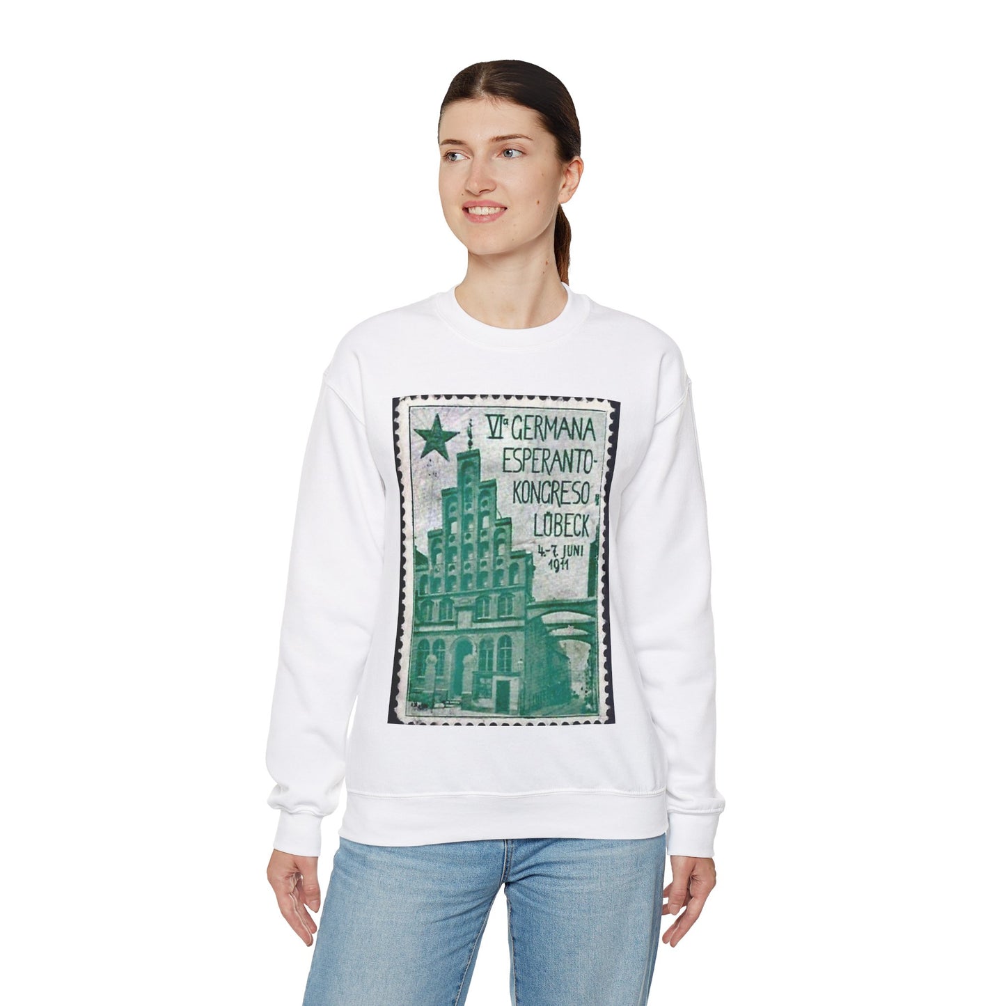 Damals – Esperanto-Kongress – 1911 – Reklamemarke White Heavy Blend Adult Crew Neck SweatShirt