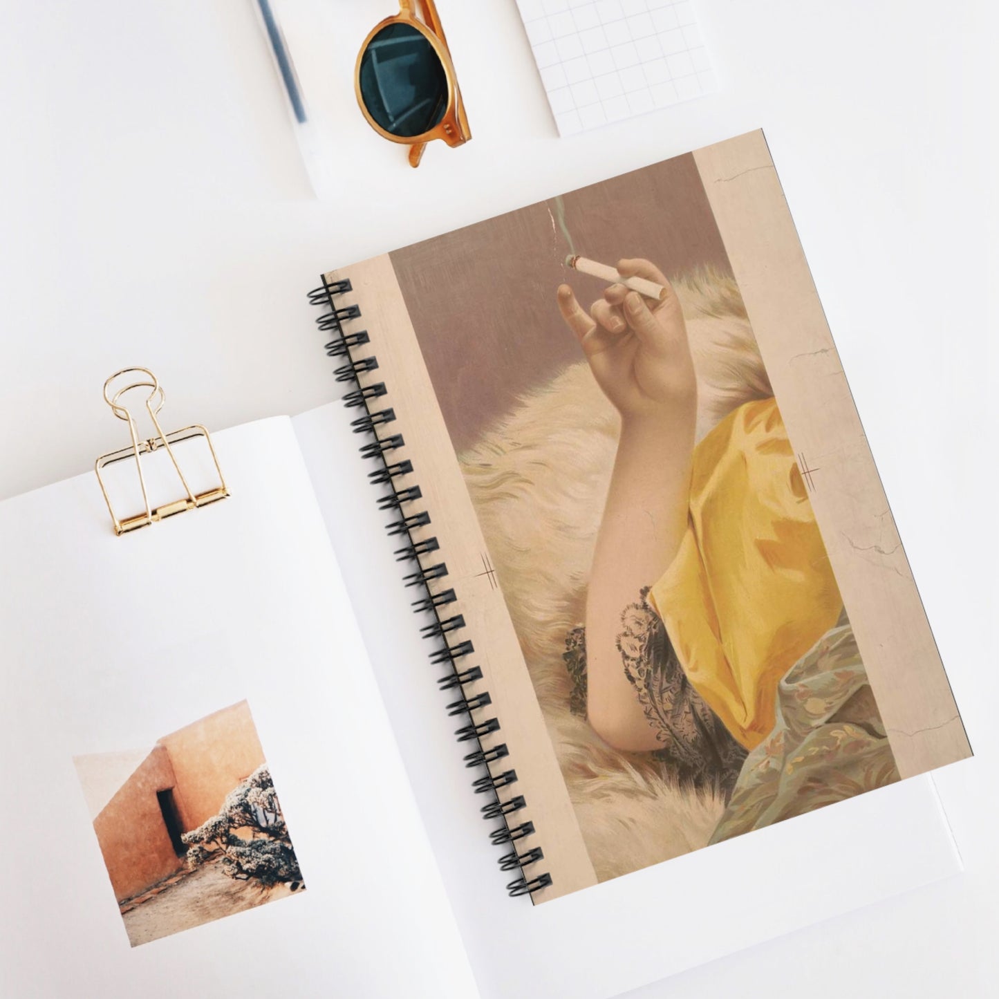 Arm of woman holding a lit cigarette Spiral Bound Ruled Notebook with Printed Cover