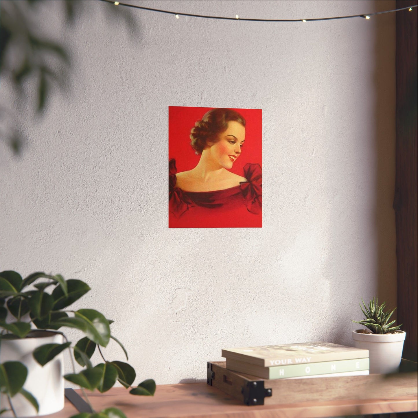 Brunette girl head, red background, painting by Edward Mason Eggleston High Quality Matte Wall Art Poster for Home, Office, Classroom