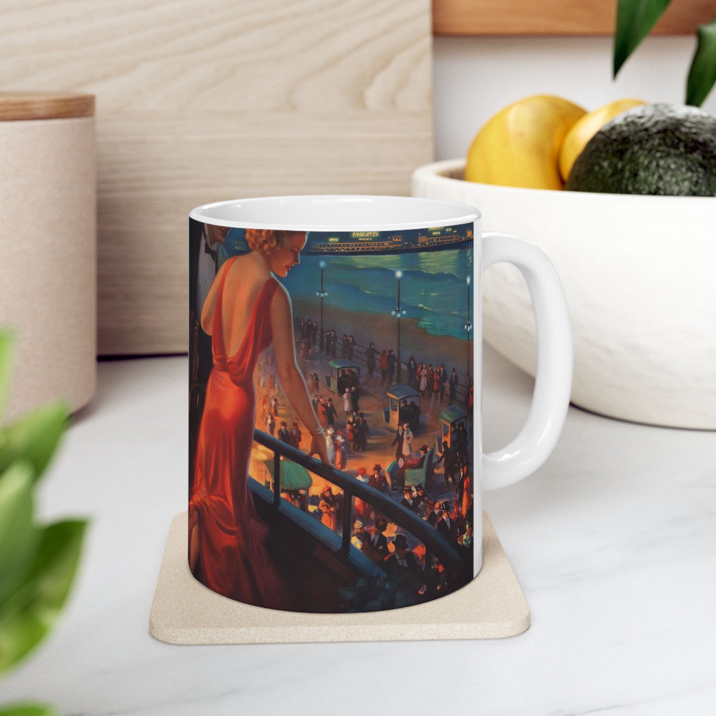 Detail, Atlantic City—America's Great All Year Resort, Pennsylvania Railroad, painting by Edward Mason Eggleston (cropped) Beautiful Novelty Ceramic Coffee Mug 11oz