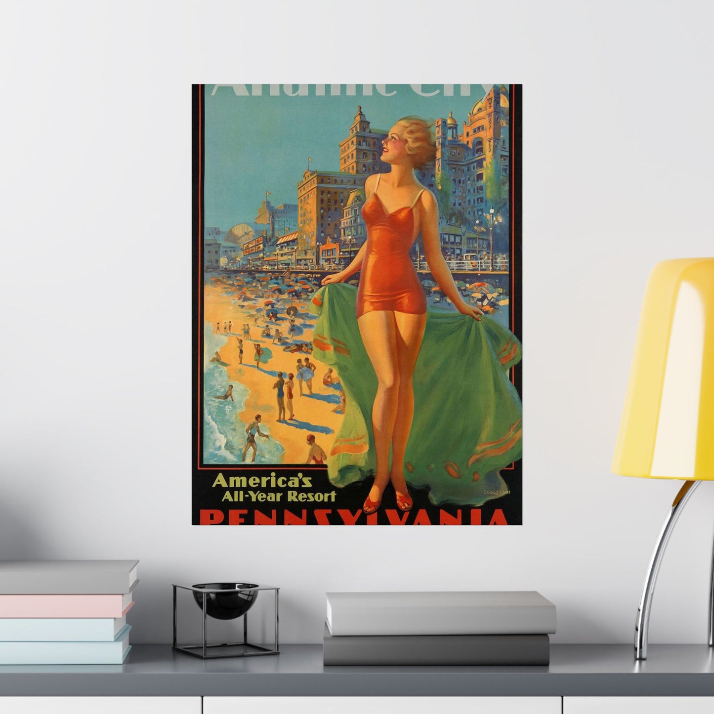 Atlantic City— America’s All-Year Resort, Pennsylvania Railroad, painting by Edward Mason Eggleston High Quality Matte Wall Art Poster for Home, Office, Classroom