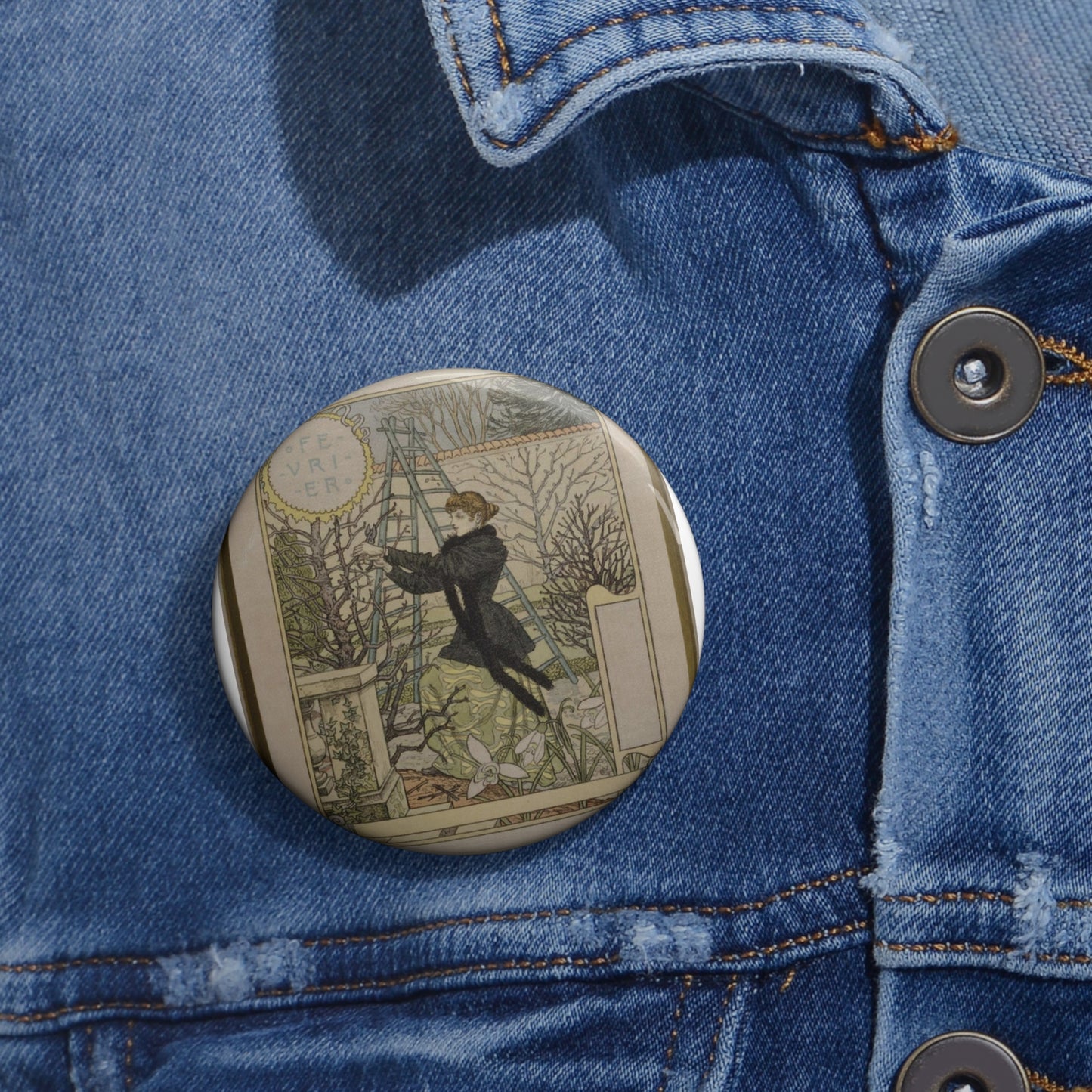 Eugène Samuel Grasset  - Février Pin Buttons with Crisp Design