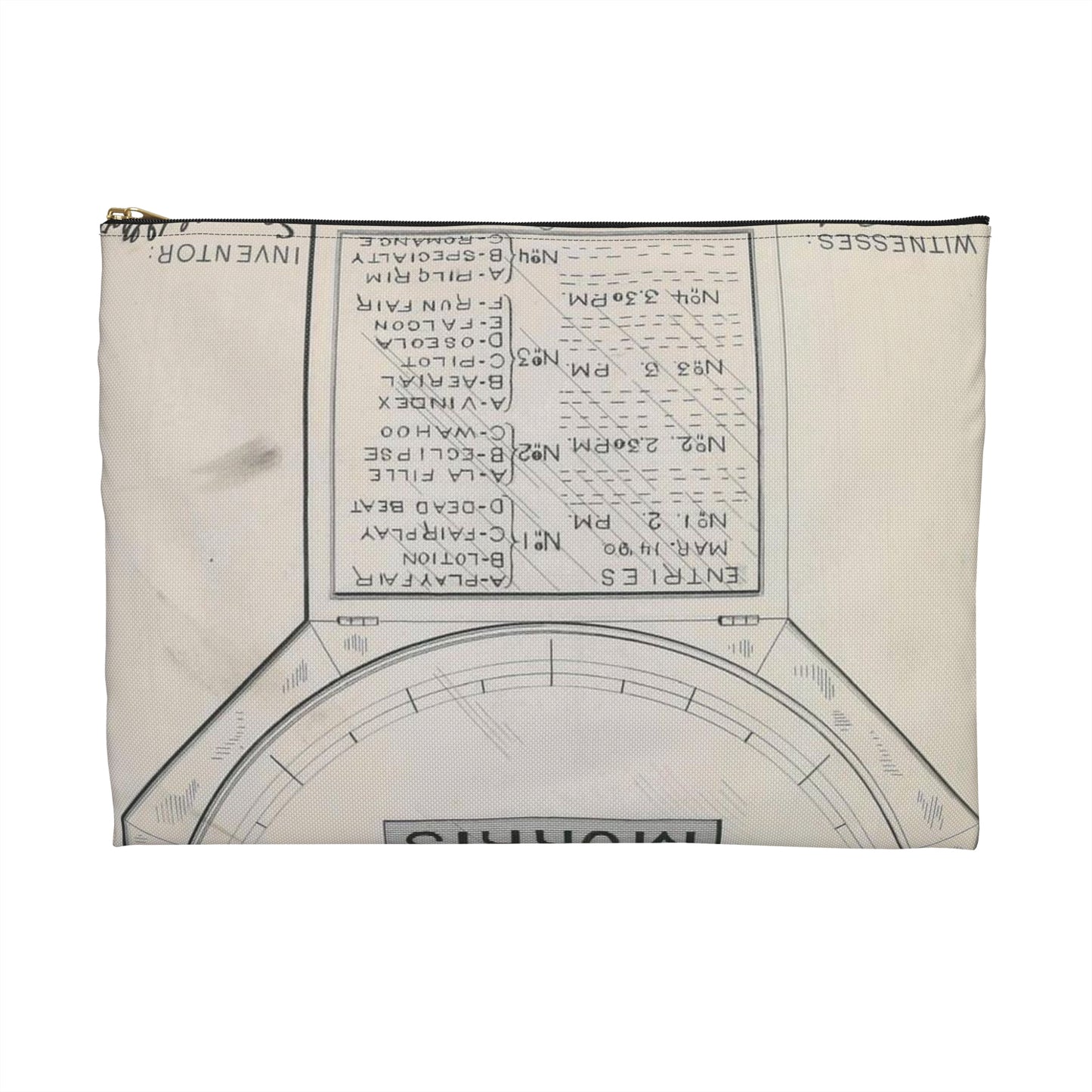 Patent drawing - for S. D. Mott's Racing Indicator Public domain  image Large Organizer Pouch with Black Zipper