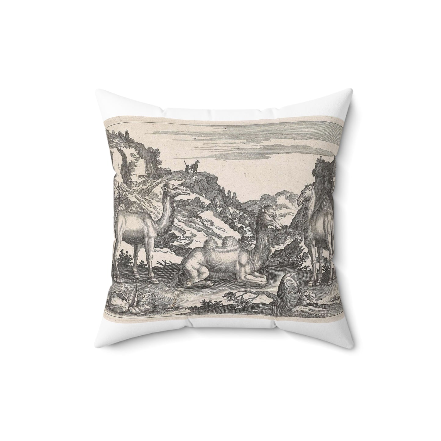 Adriaen Collaert - Dromedarissen en een kameel Decorative Accent Square Pillow