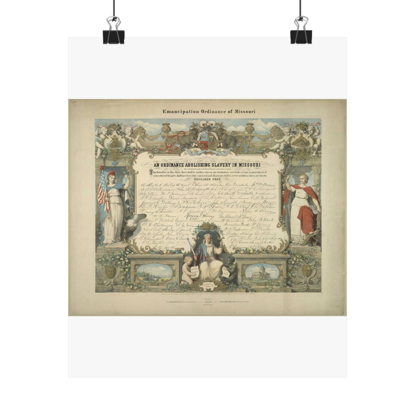 Emancipation Ordinance of Missouri. An ordinance abolishing slavery in Missouri / E. Knobel. High Quality Matte Wall Art Poster for Home, Office, Classroom