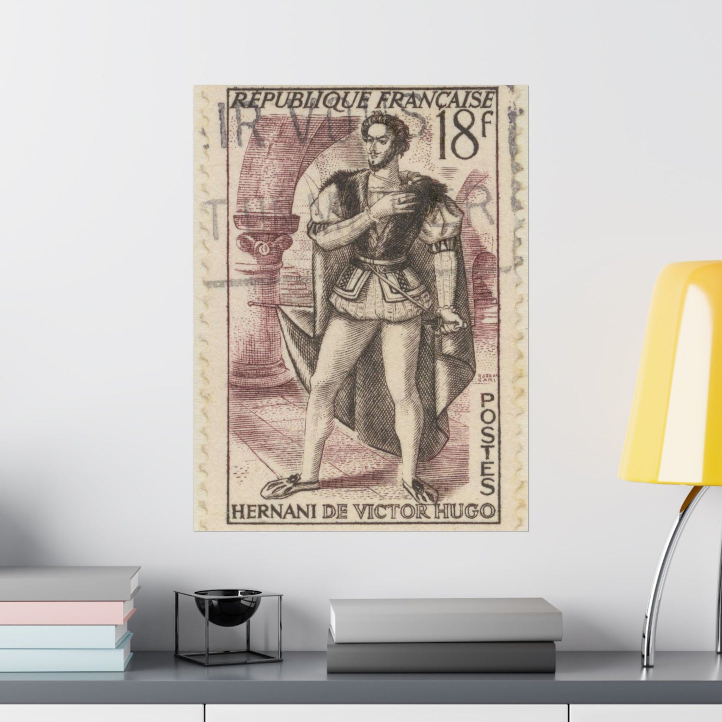 Frimärke ur Gösta Bodmans filatelistiska motivsamling, påbörjad 1950.Frimärke från FRanskrike, 1953. Motiv av "Herani": skådespel av Victor Hugo. High Quality Matte Wall Art Poster for Home, Office, Classroom