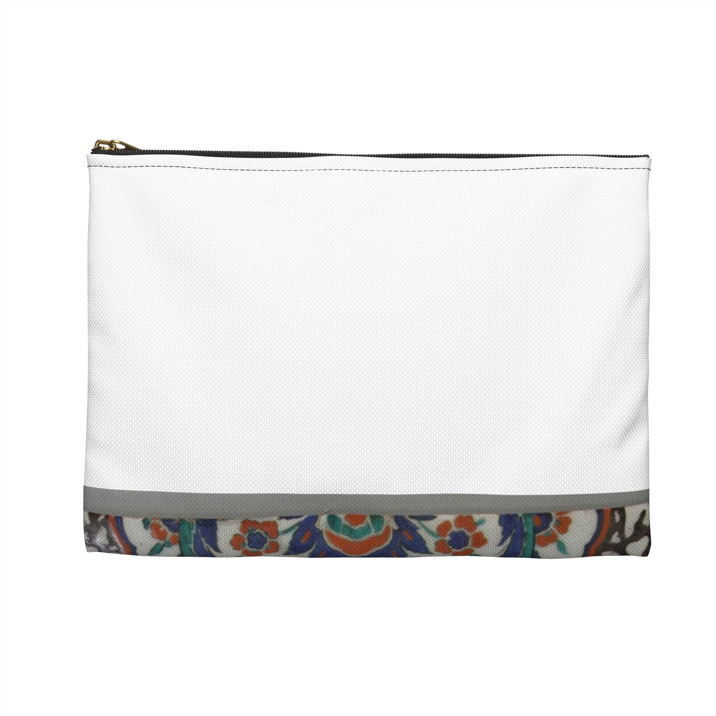 Tile with Floral Cartouche Design on Ebru (Marble Imitation Pattern) Background Large Organizer Pouch with Black Zipper