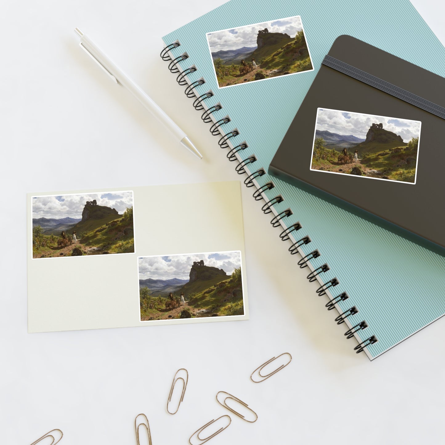 Auguste Bonheur - Les ruines du château d'Apchon Laminated UV Protective Vinyl Stickers