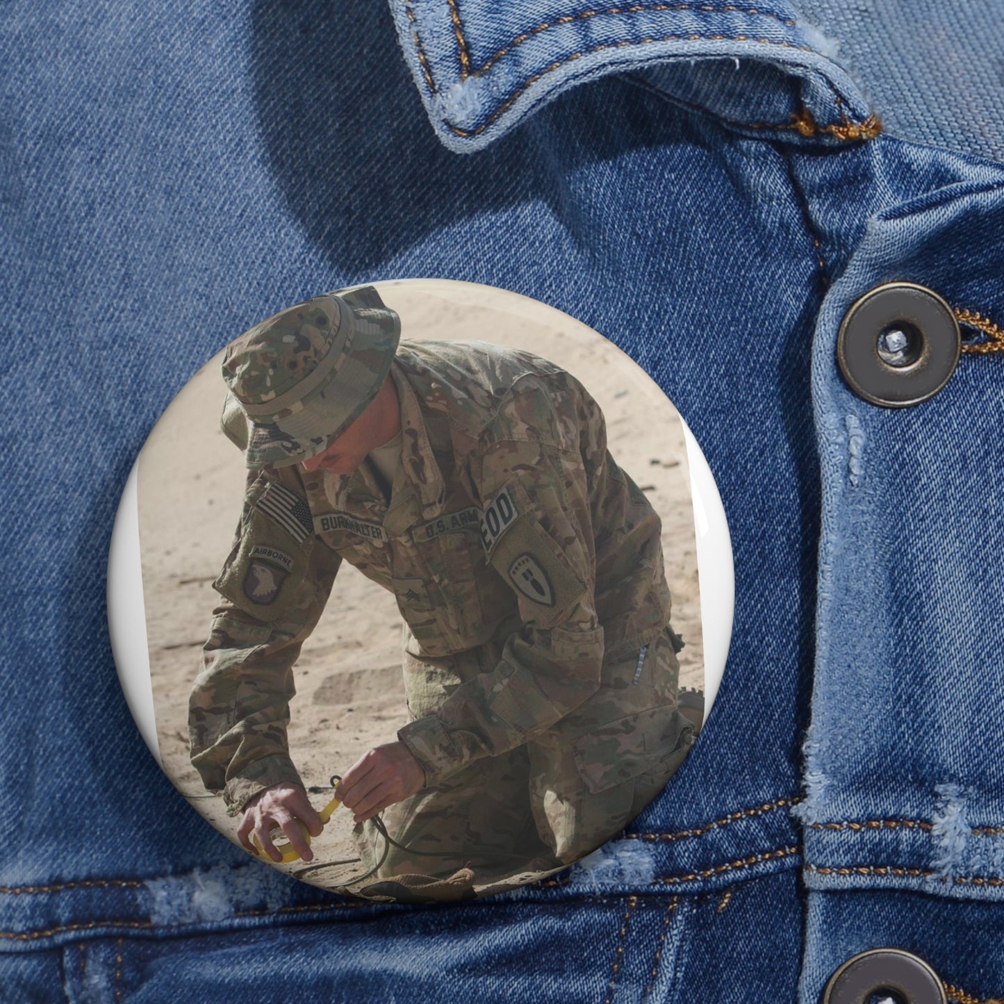 Sergeant Dustin Burkhalter, an explosive ordnance disposal Pin Buttons with Crisp Design