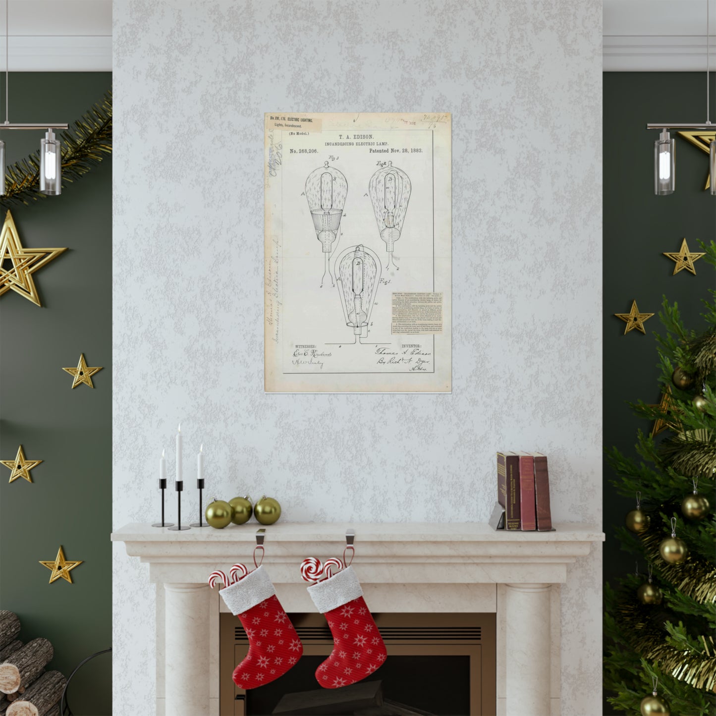 Patent drawing - for T. A. Edison's Incandescing Electric Lamp Public domain  image High Quality Matte Wall Art Poster for Home, Office, Classroom