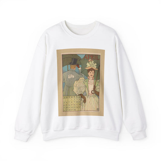 April, Art Nouveau Poster - Art nouveau public domain poster White Heavy Blend Adult Crew Neck SweatShirt