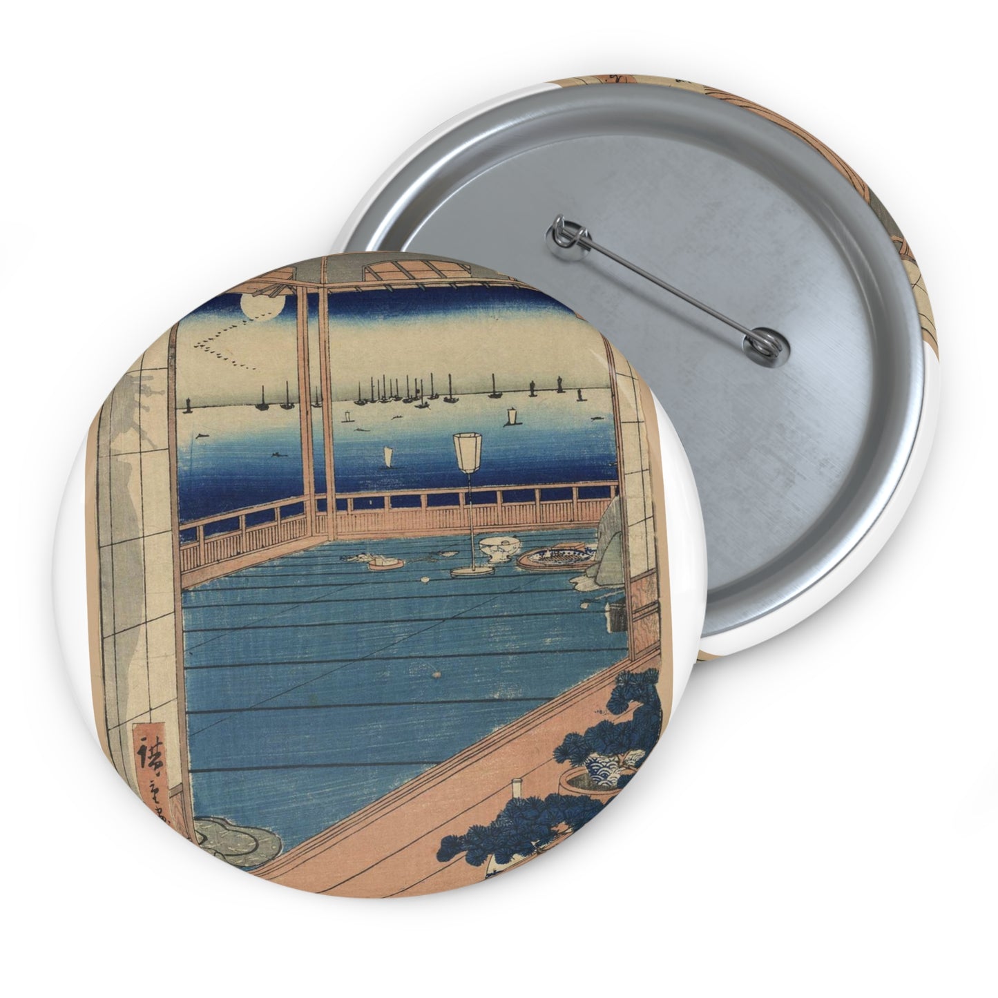 Tsuki no misaki, Andō Hiroshige - Ukiyo e print Pin Buttons with Crisp Design