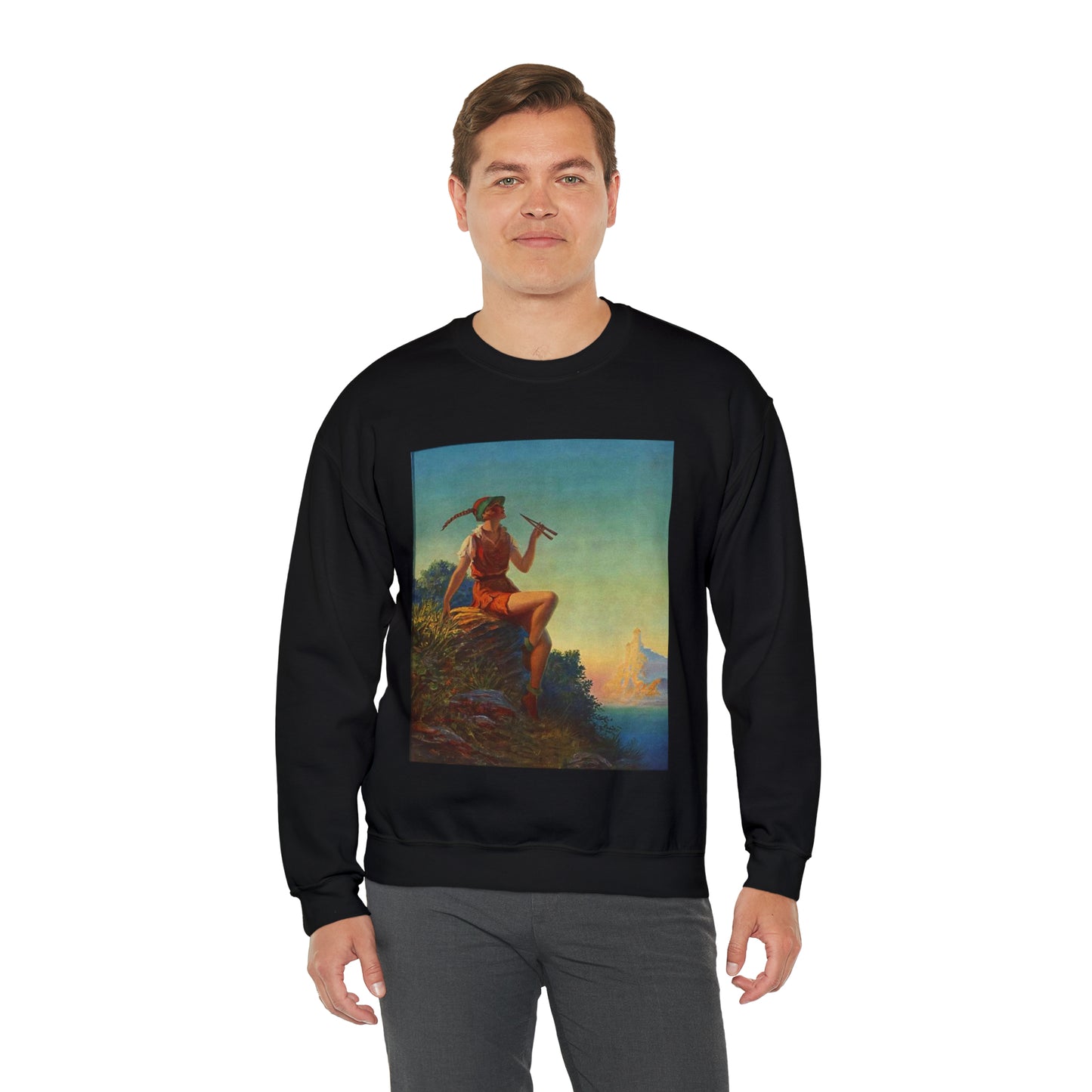 “Pipes of Pan”, print from painting by Edward Mason Eggleston, 1930 Black Heavy Blend Adult Crew Neck SweatShirt