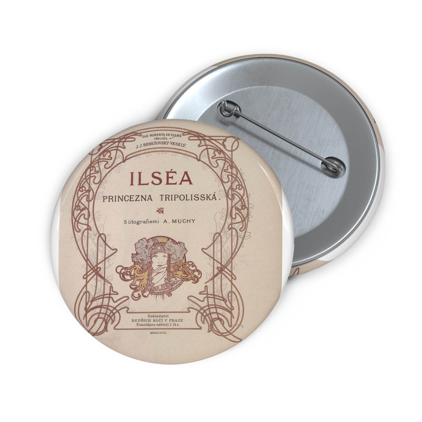 Ilsea, princezna tripolisska - title - Alfons Mucha Pin Buttons with Crisp Design