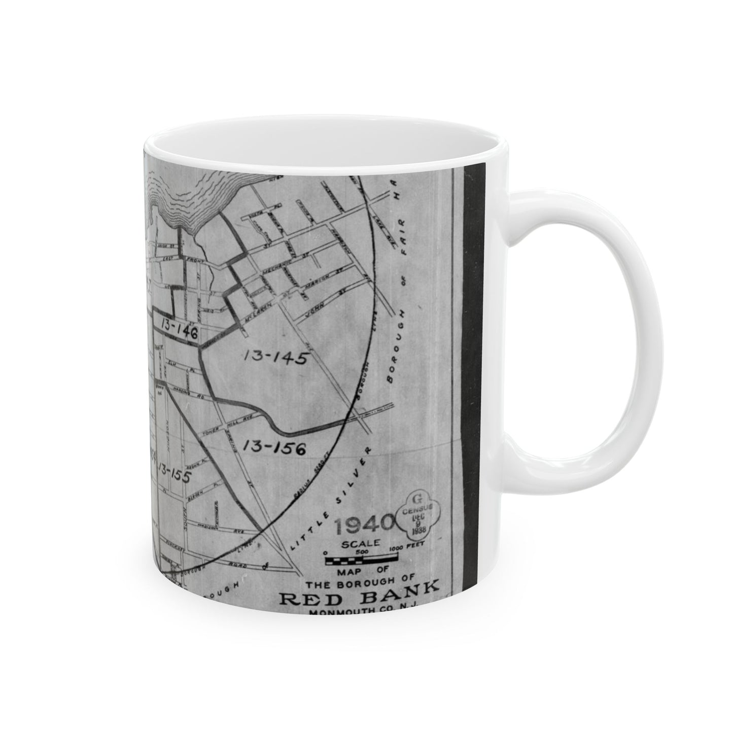 1940 Census Enumeration District Maps - New Jersey - Monmouth County - Red Bank - ED 13-145 - ED 13-156 Beautiful Novelty Ceramic Coffee Mug 11oz