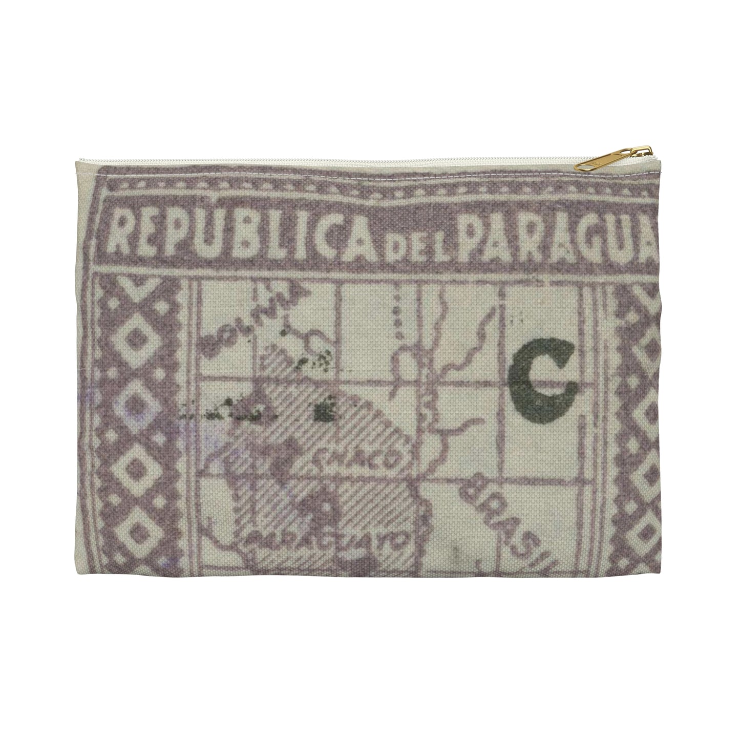 Frimärke ur Gösta Bodmans filatelistiska motivsamling, påbörjad 1950.Frimärke från Paraguay, 1927. Motiv av karta över Paraguay. Large Organizer Pouch with Black Zipper