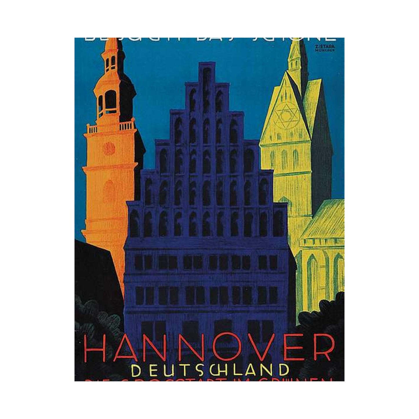 1930 circa Valentin Zietara Plakat Hannover, die Großstadt im Grünen High Quality Matte Wall Art Poster for Home, Office, Classroom