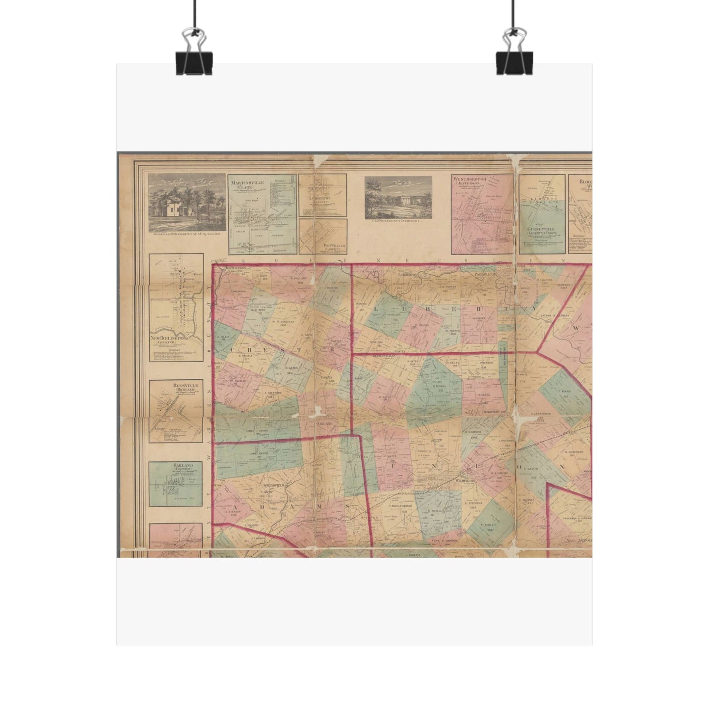 Map of Clinton County, Ohio - Public domain old map High Quality Matte Wall Art Poster for Home, Office, Classroom