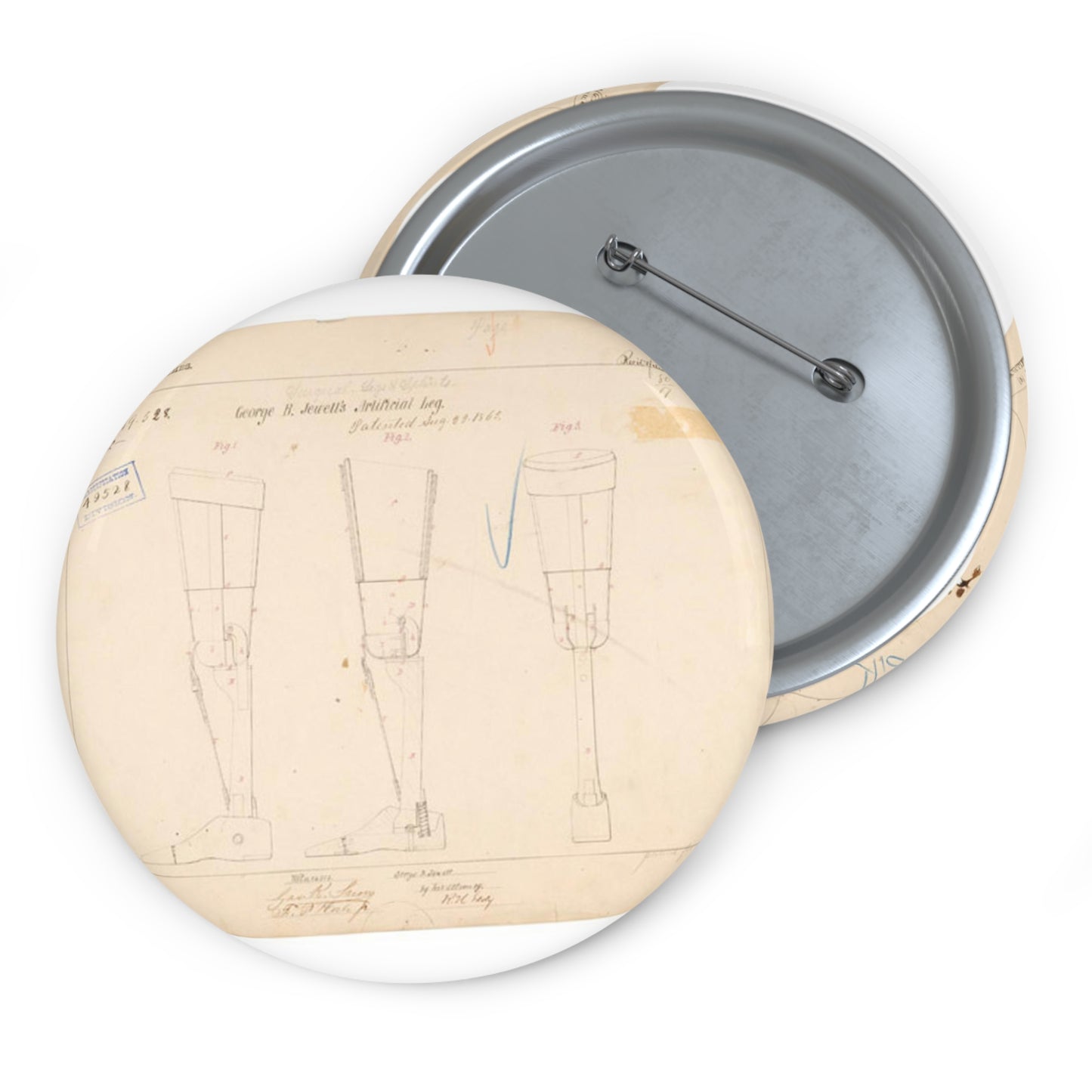 Patent drawing - Drawing of Artificial Leg Public domain  image Pin Buttons with Crisp Design