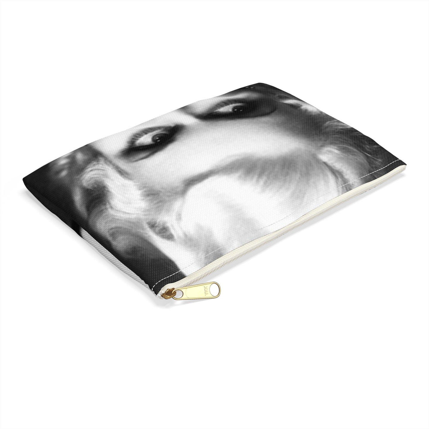 A black and white photo of a woman in a dress. Jean harlow actress film. Large Organizer Pouch with Black Zipper