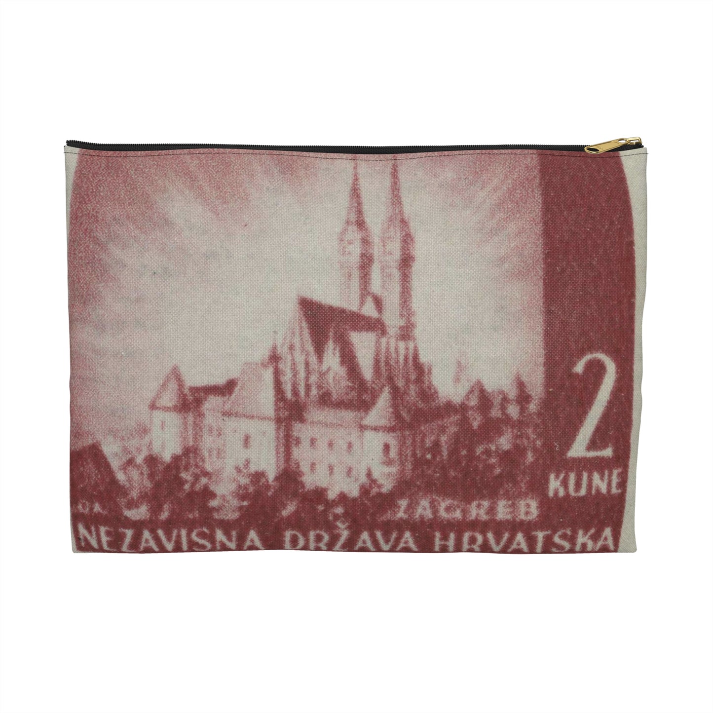 Frimärke ur Gösta Bodmans filatelistiska motivsamling, påbörjad 1950.Frimärke från Kroatien, 1941. Motiv av katedralen i Zagreb. Large Organizer Pouch with Black Zipper