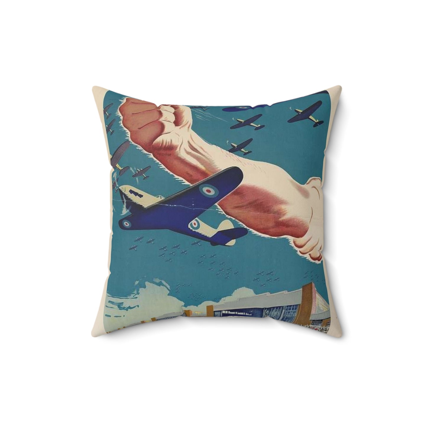 Our Answer All-Out Production, Canada, WWII Propaganda Poster Decorative Accent Square Pillow
